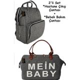 Anne Bebek Bakım Sırt Çantası + Hastane Çıkış Çantası 2 li SET