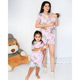 Anne Bebek Pijama Takımı Kombin Pembe Haribo Desen Kısakol Şort (Tek Tek Satılmaktadır)
