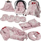 Anne Bebek Tasarımı Babynest Puset Içi Set Araba Minderi Emzirme Örtüsü ve Minderi Beşik Içi Nevresim Takımı 15 Li Set - Kırmızı - Beyaz