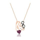 Anne Çocuk Kalp Kolye Fuşya Taşlı Rose Gold Kaplama Gümüş Uvps100536