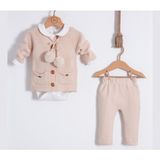 Anne Çocuk Yenidoğan Bebek Cepli Hırka 3'lü Takım Unisex - 12 - 18 Ay - Taş