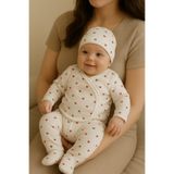 anne dokunuşu gibi KUZUM BEBE 3'lü Kendinden Eldivenli Pamuk Yenidoğan Bebek Takım