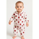 anne dokunuşu gibi KUZUM BEBE Pembe Kalpli Love Organik Omuzdan Çıtçıtlı 2’li Fitilli Kumaş Kız Bebek Çocuk Alt Üst Pijama Takımı