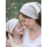 Anne Kız Kombin Bandana – Pamuklu Papatya Desenli Dantelli Bağlamalı Saç Bandı Seti - Mint