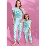 Anne Kız Kombin Desenli Viskon Fırfır Kollu Pijama Takımı (ANNE KIZ AYRI SATILIR)