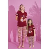 Anne Kız Kombin Desenli Viskon Kısa Kollu Pijama Takımı (ANNE KIZ AYRI SATILIR), Bordo, 8-9 Yaş