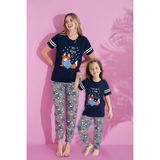 Anne Kız Kombin Desenli Viskon Kısa Kollu Pijama Takımı (ANNE KIZ AYRI SATILIR), Mavi, 12-13 Yaş
