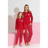Anne-Kız Kombin Yapılabilir Uzun Kollu Interlok Aile Bağı Pijama TAKIMI-3198 - Kırmızı - 12 - 13 Yaş