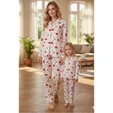 Anne Kız Kombinli (Ayrı Ayrı Satılır) Desenli Gömlek Yaka Pijama Takımı