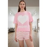 Anne Kız Pijama Takımı %100 Pamuk Örme Kumaş Rahat Kalıp Çizgili Şort Zarifane Tasarım