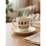 Anne Kuşum Krem Türk Kahvesi Fincanı - Hediye Seramik Türk Kahvesi Fincanı