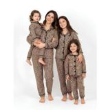 Anne ve Kız Çocuk Ve Bebek Leopar Desenli Boydan Düğmeli Pijama Takımı
