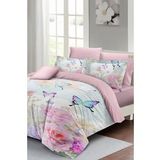 Anneler Günü Çift Kişilik Nevresim Takımı Özel Dokuma Pamuk Saten Colorful Butterflies