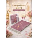 Anneler Günü Hediyesi İsimli Kabe İşlemeli Kadife Seccade Seti – Kutulu İnci Tesbihli - Pembe