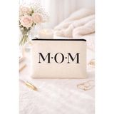 Anneler Günü Mom Yazılı Hediye Kişiye Özel Clutch Portföy Çanta - Krem