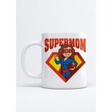 Anneler Günü Temalı Supermom Baskılı Kupa Bardak - Beyaz - 300 cc