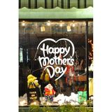 Anneler Günü Vitrin Sticker - Happy Mother's Day Kalpli Mağaza Cam Dekoru (Beyaz)