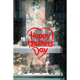 Anneler Günü Vitrin Sticker - Happy Mother's Day Kalpli Mağaza Cam Dekoru (Kırmızı)