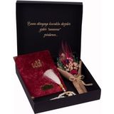 Anneler Gününe Özel Yasin-I Şerif - Tesbih - Dekoratif Çiçek Hediye Kutusu (Kırmızı) - Beyaz