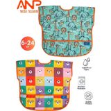 Anp Moda Tasarım Sıvı Geçirmez 2’Li Set Kolsuz Aktivite Mama Önlüğü (Safari-Colour) 6-24 Ay