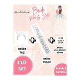 ANSHA CRAFTS Bride To Be 3'lü Set "Gümüş Bride Plastik Taç Ve Kuşak Seti + 10'lu Altın Geçici Dövme Seti"