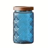 ANSQU Vintage Cam Saklama Kavanozu, Yeşil Ayçiçeği Dekoratif Kavanoz, 34 FL OZ Masif Ahşap Kapaklı, Reçel, Kahve, Kurabiye, Çay Poşetleri, Şeker, Fındık, Evcil Hayvan Maması, Banyo Tuzu Kapları (Mavi