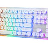 ANSWK Daktilo Tarzı Klavye USB Kablolu Gökkuşağı LED Arkadan Aydınlatmalı, Metal Panel, Sessiz Yuvarlak Tuşlar, 25 Tuşlu Anti-Gölgelenme, Dökülmeye Dayanıklı, Retro Membran 104 Tuş, Ofis/Oyun için,