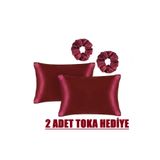 ANT HOME TEKS ANT SPECİAL Ipek Dokulu Saten 50x70 Cm Yastık Kılıfı Terletmez Kokusuz Kıvırcık Saçlar BORDO 2 Adet