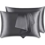 Ant Home Teks Ipek Dokulu Saten Yastık Kılıfı Koyu Gri 2 Adet - 50 X 70
