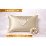 Ant Home Teks Mini Set Tekli Ipeksi Saten Yastık Kılıfı Toka Hediyeli - Bej - 50X70