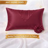 Ant Home Teks Mini Set Tekli Ipeksi Saten Yastık Kılıfı Toka Hediyeli - Bordo - 50X70