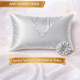 Ant Home Teks Mini Set Tekli Ipeksi Saten Yastık Kılıfı Toka Hediyeli - Gümüş - 50X70