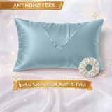 Ant Home Teks Mini Set Tekli Ipeksi Saten Yastık Kılıfı Toka Hediyeli - Mavi - 50X70