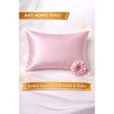 Ant Home Teks Mini Set Tekli Ipeksi Saten Yastık Kılıfı Toka Hediyeli - Pembe - 50X70