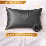 Ant Home Teks Mini Set Tekli Ipeksi Saten Yastık Kılıfı Toka Hediyeli - Siyah - 50X70