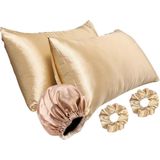 Ant Home Teks Premium Set Ikili Ipeksi Saten Yastık Kılıfı Toka ve Bone Kıvırcık Düz Dalgalı Saçlar - Bej - 50X70