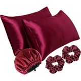 Ant Home Teks Premium Set Ikili Ipeksi Saten Yastık Kılıfı Toka ve Bone Kıvırcık Düz Dalgalı Saçlar - Bordo - 50X70