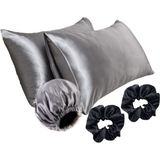 Ant Home Teks Premium Set Ikili Ipeksi Saten Yastık Kılıfı Toka ve Bone Kıvırcık Düz Dalgalı Saçlar - Koyu Gri - 50X70