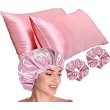 Ant Home Teks Premium Set Ikili Ipeksi Saten Yastık Kılıfı Toka ve Bone Kıvırcık Düz Dalgalı Saçlar - Pembe - 50X70
