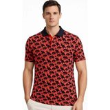 Antakya Yöresi Erkek Pike Kumaş Polo Yaka Palmiye Desenli Tişört Kısa Kol Yazlık T-Shirt - Kırmızı - 2XL