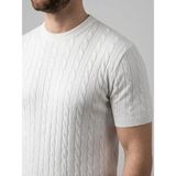 Antakya Yöresi Erkek Yazlık Triko Dokuma Tişört Kısa Kol Bisiklet Yaka Örgü Desenli T-Shirt - Beyaz - XL