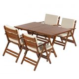 Antalya Ahşap Bahçe Balkon Takımı: 80x140 Masa + 4 Minderli Sandalye - Katlanır Set