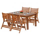 Antalya Ahşap Bahçe Balkon Takımı: 80x140 Sabit Ayaklı Masa + 4 Katlanır Sandalye Set