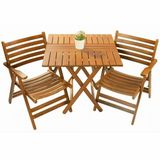 Antalya Bahçe Balkon Seti: 80x80 Masa + 2 Sandalye Katlanır Ahşap Takım