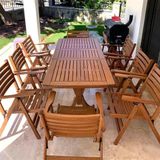 Antalya Side Ahşap Bahçe Takım : 90X180 +50 Cm Uzayan Masa + 8 Katlanır Sandalye