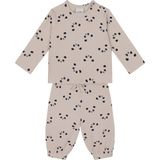 Antebies Bambu Bej Panda Desenli Beli Lastikli Bağcıklı Uzun Kollu Erkek Kız Bebek Tshirt Eşofman Takımı - 9 - 12 Ay - Krem