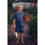 Antebies Bambu, Sustainable, Mavi,balık Nakışlı Kısa Kollu Erkek Çocuk Tshirt Şort Takımı - Lacivert - 5 - 6 Yaş