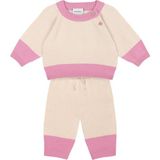 Antebies Krem Rengi Pembe Kontrastlı Kazak Pantolon Kız Bebek 2'li Triko Set - 0 - 3 Ay