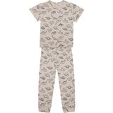 Antebies Organik Bej Dinazor Desenli Beli Lastikli Kısa Kollu Erkek Çocuk Pijama Takımı - Krem - 9 - 10 Yaş