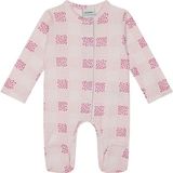 Antebies Organik Gots Sertifikalı Çiçek Mozaiği Desenli, Önden ve Ağdan Çıtçıtlı, Uzun Kollu, Ayaklı Bebek Tulumu - Pembe - 3 - 6 Ay